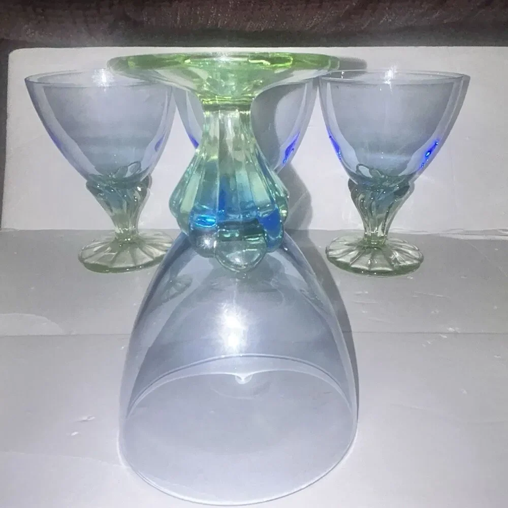 Vintage Bormioli Rocco Bahia Blue Green Goblets – Set of 4 Italian Glasses 5.5”